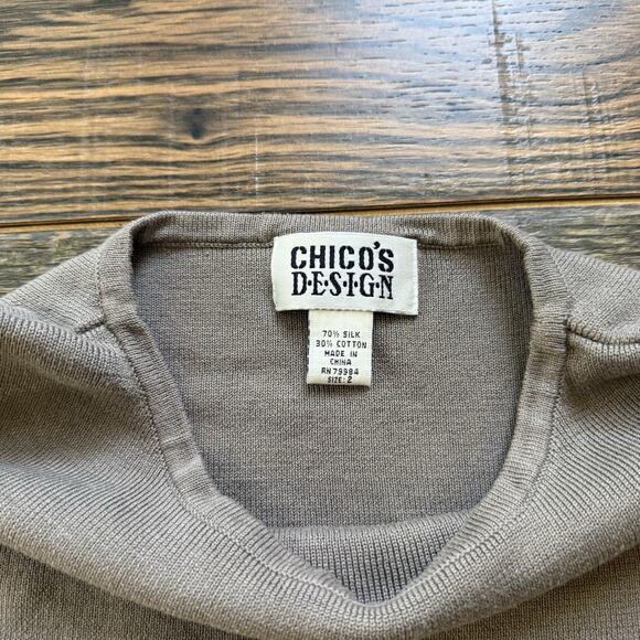 Vintage Chico’s Design Silk Cotton Knit Tank Top Size 2 Taupe Brown Sleeveless - Picture 3 of 5